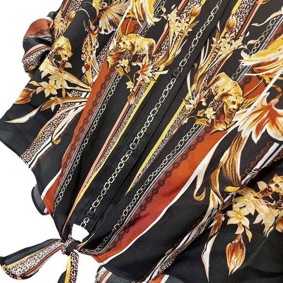 NEW INC Women’s Front Tie Button-Front Collared Leopard Floral Print Blouse - XL - Picture 6 of 10